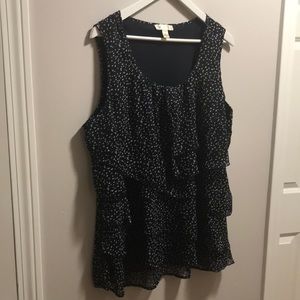 Dress barn navy with white polka dots sleeveless layered front blouse size 2X.